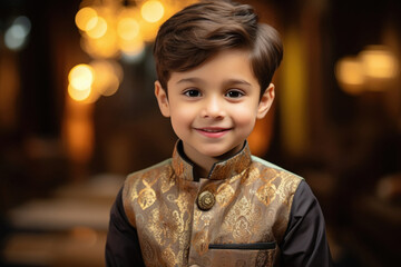 Canvas Print - Cute indian little boy in traditional wear.