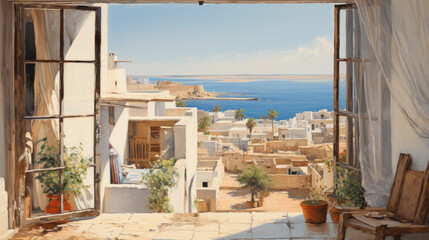 Wall Mural - a view out of the window of a city like in greece