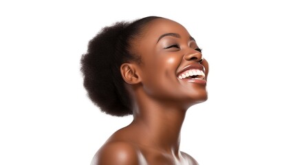 Canvas Print - Makeup for a black woman using beauty foundation, natural face cosmetics, and spa skincare shine. Studio lighting, a face shadow, or an African with shining skin