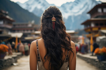 Wall Mural - back side view of young woman