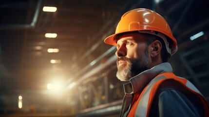 Poster - Engineer in standard safety looking at the industry, and engineer.