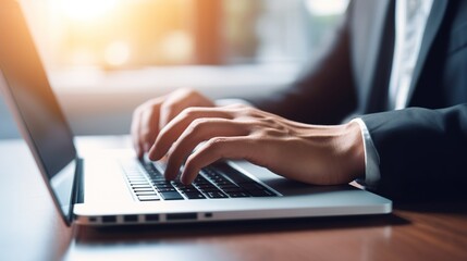 Poster - close up of a professional typing on laptop