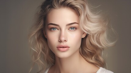 Wall Mural - Natural makeup gorgeous model girl face beauty lady healthy skin. generative ai