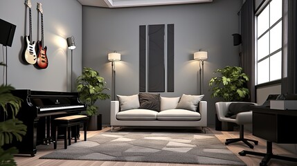 Poster - Modern studio music interior design, generated by AI