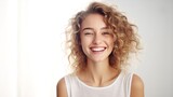 Skincare, health, and a smiling woman's face on a white backdrop for beauty, spa, and cosmetics.