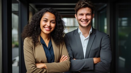 portrait of a business couple with arms crossed look at camera