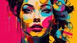 Fashion lady pop art collage style neon bold color