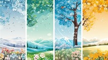 Four season of year. vertical nature banner