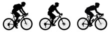 Set Of Silhouettes Of People Riding Bicycle. Cyclist Side View. Isolated On A Background. Eps 10
