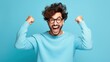 © WS Studio 1985 - Man with an expression on a blue background is screaming.