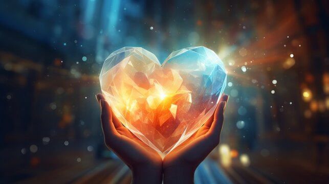 a person holding a crystal heart in their hands