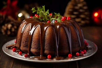 Wall Mural - Christmas gingerbread cake with chocolate frosting