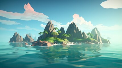 Tropical island in the ocean. AI generated art illustration.