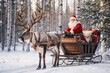 Photo of Santa Claus riding in a sleigh pulled by a reindeer created with Generative AI technology image