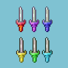 Wall Mural - Pixel art sets of sword weapons with variation color items asset. simple weapons sword on pixelated style.8bits perfect for game asset or design asset element for your game design asset.