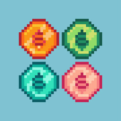 Fototapete - Pixel art sets of coin dollars money with variation color items asset. simple coin on pixelated style.8bits perfect for game asset or design asset element for your game design asset.