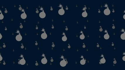 Poster - Bomb symbols float horizontally from left to right. Parallax fly effect. Floating symbols are located randomly. Seamless looped 4k animation on dark blue background