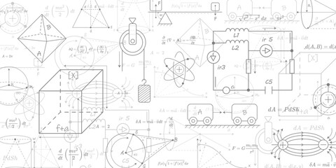 Wall Mural - school background in physics and mathematics .formulas and drawings. scientific research. vector , i