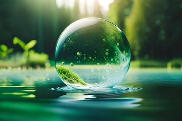 Poster - green glass sphere on the table