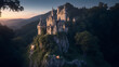 © Being Imaginative - Magnificent and enchanting fairy-tale castle perched on a hilltop, surrounded by lush gardens - AI Generative