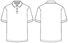 Men's Polo Collar T Shirt Flat Sketch Fashion Illustration Drawing Template Mock Up With Front And Back View.