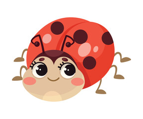 Poster - Cute Ladybug Character with Spotted Wings Crawling and Creeping Vector Illustration