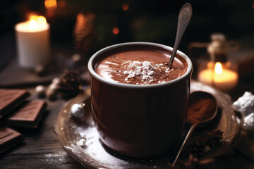 Canvas Print - Cup of Christmas hot chocolate. Cozy seasonal holidays