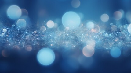 For a design element and banner template concept, an abstract blue background with a double exposure of bokeh circular glitter is used