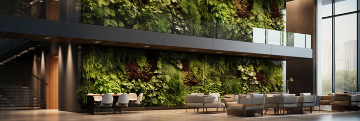 Wall Mural - large - scale living wall in a corporate lobby, logo embedded with plants, bright overhead lighting