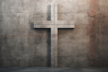 Poster - Gray Cross on a concrete wall. Christian illustration.