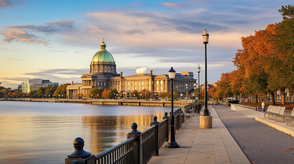 Delaware River Waterfront Section of Trenton New Jersey with city lights