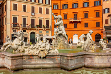 Wall Mural - Neptune fountain on Navona square in Rome, Italy