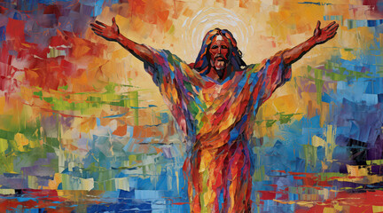 Wall Mural - Jesus Christ. Impressionistic painting illustration, generative ai.