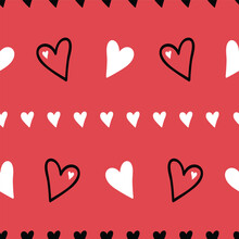 Seamless Black And White Hearts On Red Background