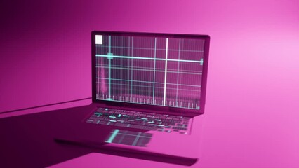 two laptops with transparent screen frame, touchpad and keyboard rotation around in pink background.