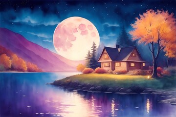 Wall Mural - Beautiful autumn landscape. AI generated illustration