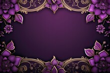Majestic Indian Wedding Card Scenery, Royal Purple Theme, Regal Ornaments.