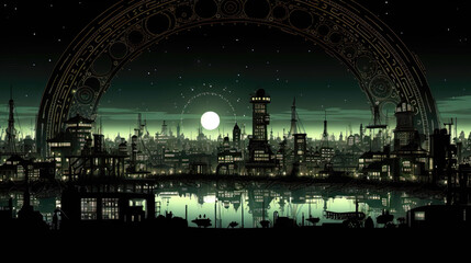Canvas Print - Panoramic view of the city at night. Vector illustration