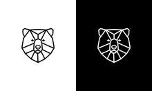 Origami Bear. Geometric Line Shape ,Logo Template. Vector Illustration. Low Poly Style Bear Head