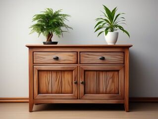 Wall Mural - A solid wood sideboard sits against the wall