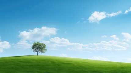 Poster - A tree on the lawn in front of a blue sky background