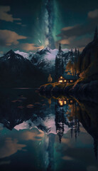 Wall Mural - The mountains and lakes under the starry sky again, AI generated