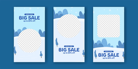 Big sale offer banner promotion stories social media post winter season blue cold christmas