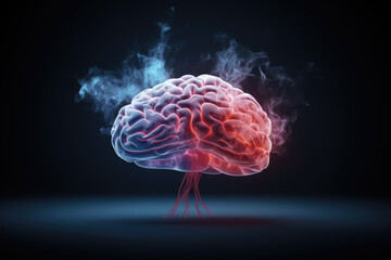 Wall Mural - human brain technology material in front of dark background