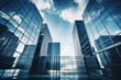 © Starmarpro - Reflective skyscrapers, business office buildings. Low angle photography of glass curtain wall details of high-rise buildings.The window glass reflects the blue sky and white clouds. High quality