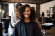 young beautiful black woman in hairdressing salon
