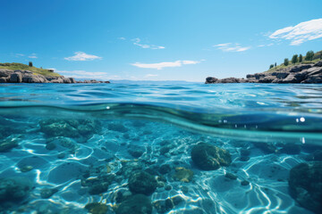 Wall Mural - Ocean Serenity. Calm sea under a clear sky, representing the vastness and tranquility of the world's oceans. Generative Ai.