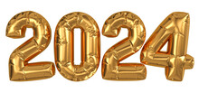 New Year 2024 Design Element. Isolated Inflated Golden Balloon Numbers. 3D Rendering.