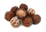 Fototapeta  - Chocolate candies collection. Beautiful Belgian truffles isolated on white background
