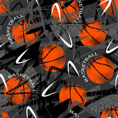 Aufkleber - abstract seamless grunge pattern for guys. urban style modern background with basketball . sport ext